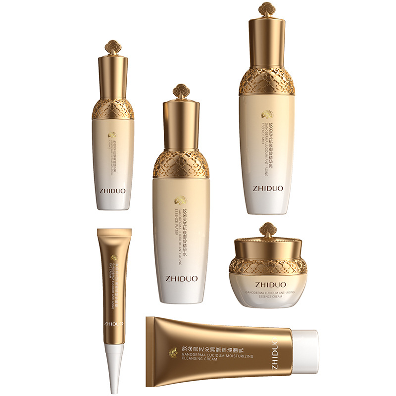 Zhiduo Ganoderma Qinrun Zhenxiang Six-Piece Skin Care Product Set Genuine Wholesale Firming Hydrating Moisturizing Wholesale