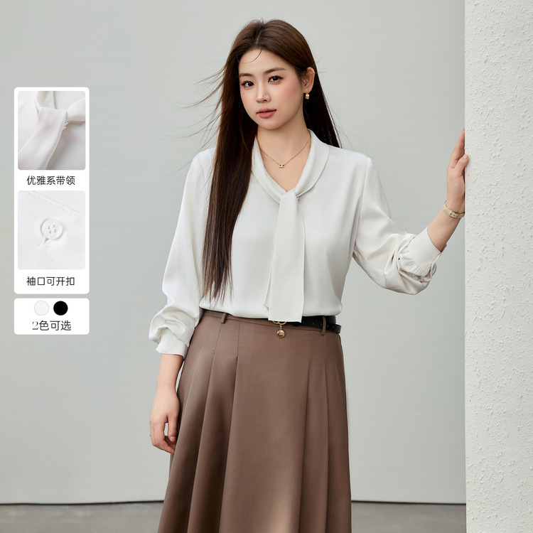 [французская темпераментная сатиновая текстура рубашка] стройная показ плюс размер женская 2025 весна новая