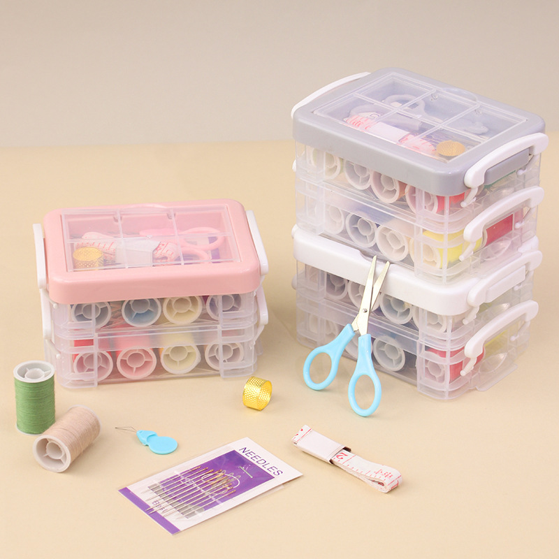 Scandinavian Color Sewing Box 30-Piece Set Double-Layer Sewing Box Multi-Functional Sewing Sewing Tool Sewing Storage Box