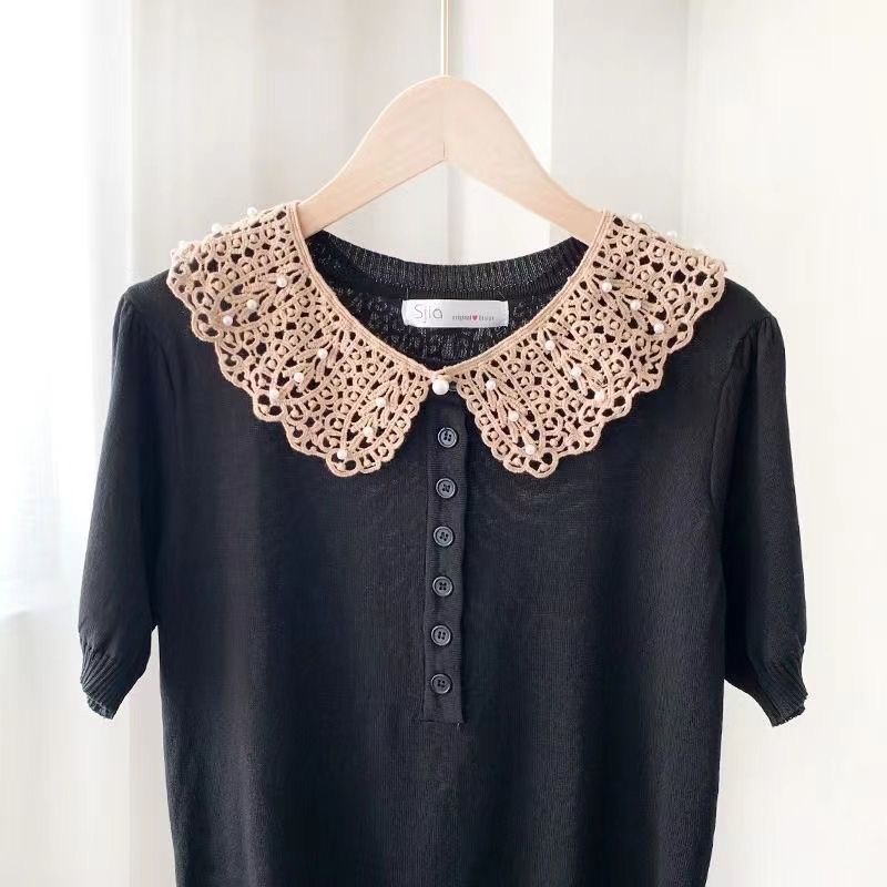 [Bead Lace False Collar] Korean Style Lace Women's Hollow Kapok Silk Shawl Summer Sunscreen False Collar All-match