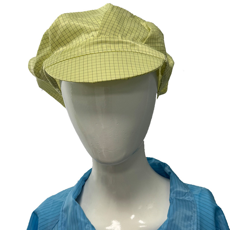 Anti-Static Grid Small Work Cap Factory Dust-Free Workshop Electronics Factory Duckbill Cap Blue Folded Edge Cap Plaid Hat