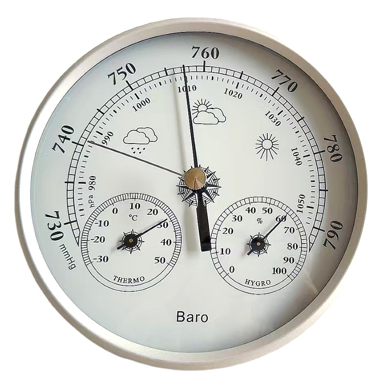 New Pointer Type Atmospheric Pressure Gauge Thermometer Hygrometer Sunny or Rainy Meter Calibration Adjustable Air Pressure Gauge Weather Station