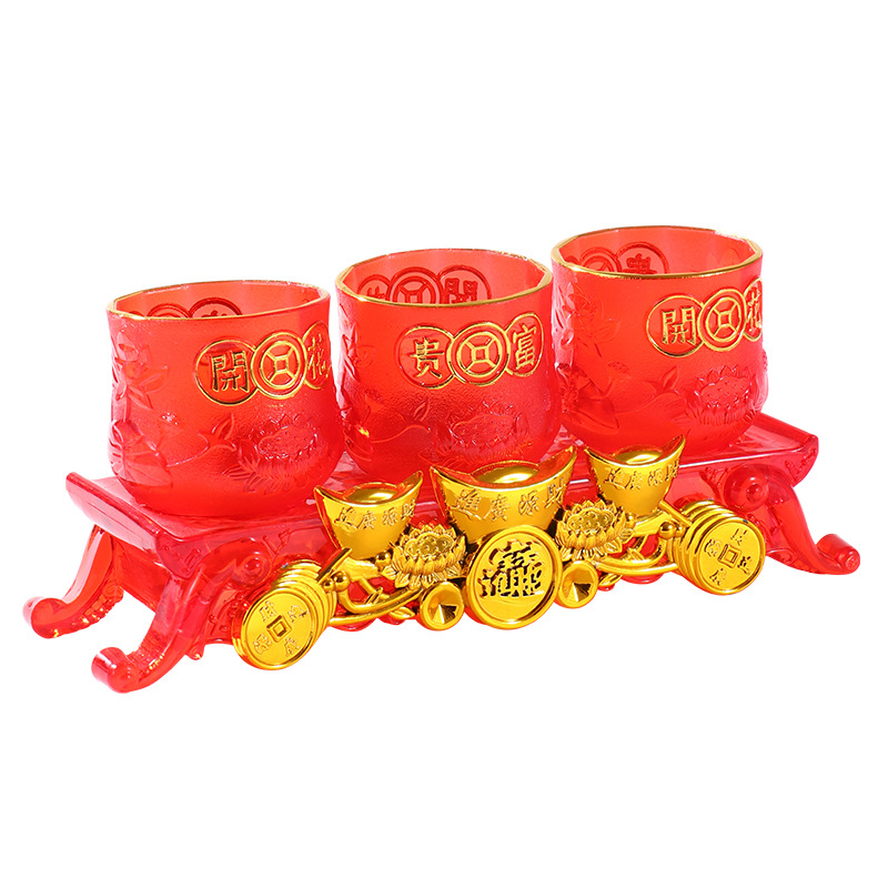 Buddha worship supplies plastic crystal Buddha worship cup red goblet sacrificial tribute three sets of cups five even tribute table