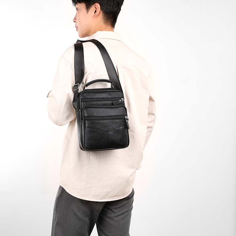New Foreign Trade Men's Bag, Genuine Leather, Fashionable Single Shoulder and Double Shoulder Bag, First Layer Cowhide Business Bag, Multifunctional Briefcase
