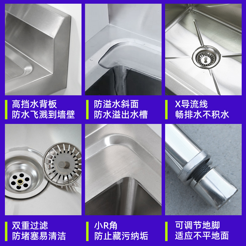 Commercial 304 Stainless Steel Sink Single, Double and Three-Slot School Wash Basin Kitchen Canteen Dishwashing and Vegetable Disinfection Household