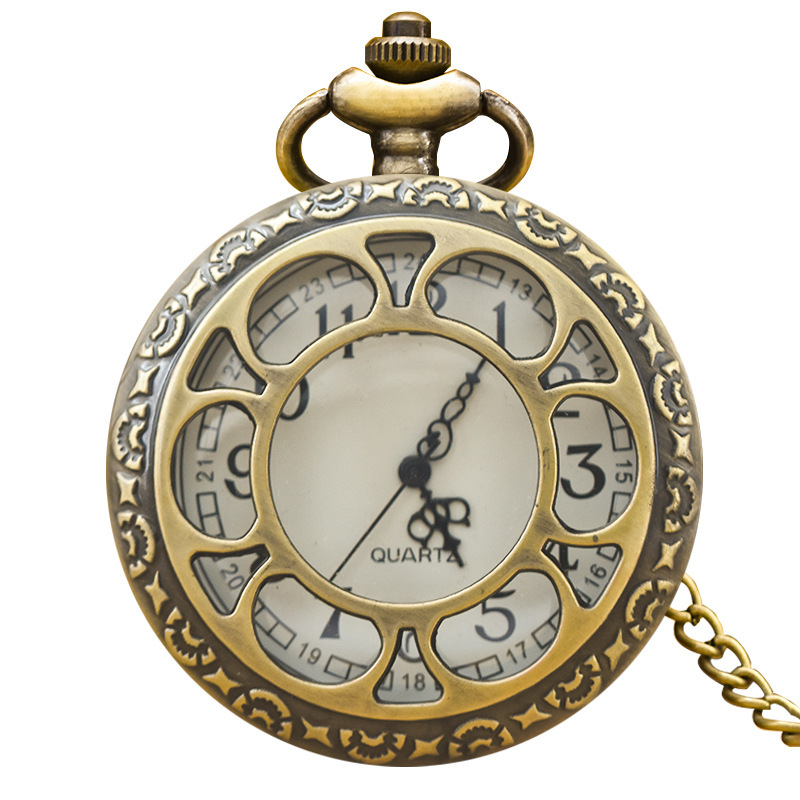 Hollow Petal Necklace Pocket Watch Black Deacon Flip Hanging Watch Couple Fashion Pendant Quartz Watch Gift Pocket Watch Wholesale