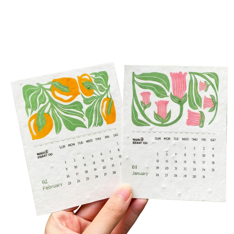 Custom Calendar Seed Paper Desk Calendar Sprouting Paper Card Logo Design Greeting Card Postcard Desktop Monthly Calendar Card Customization
