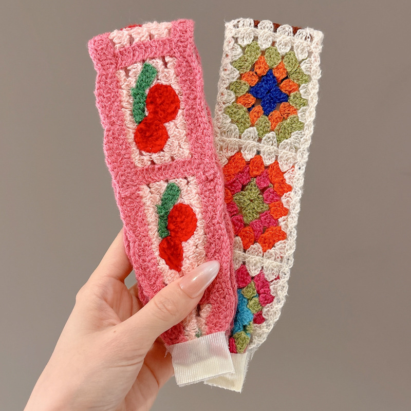 Floral Knitted Headband with Bangs, French-Style Hair Patch, Magic Hair Patch for Women, Non-Pressing Hair Hoop, Face-Washing Headband, Hair Accessory