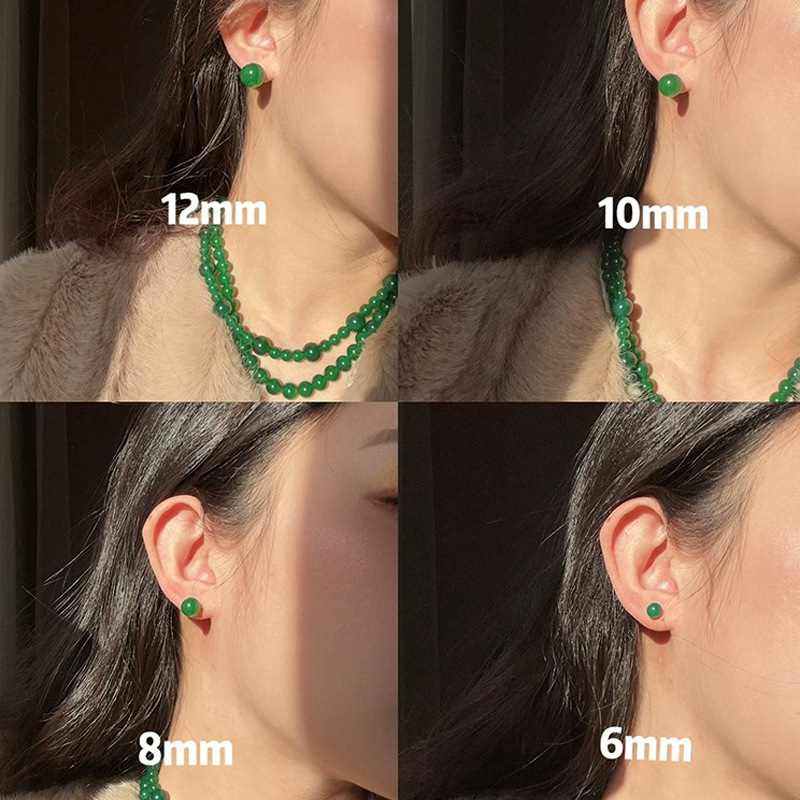 high quality round natural green chalcedony earrings Joker classic green chalcedony earrings factory wholesale fashion new