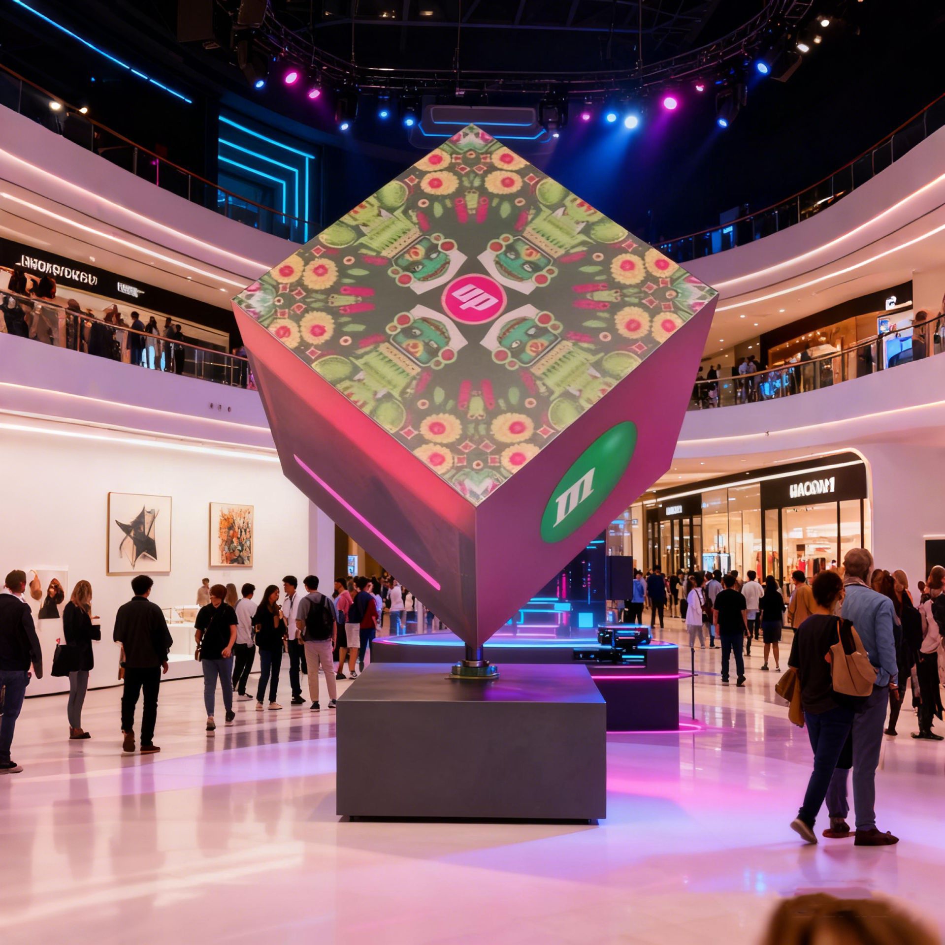 Led Square Screen High-Definition Full-Color Floor-Standing Cube Screen Indoor Commercial Superstore Exhibition Hall Seamless Splicing Spherical Screen