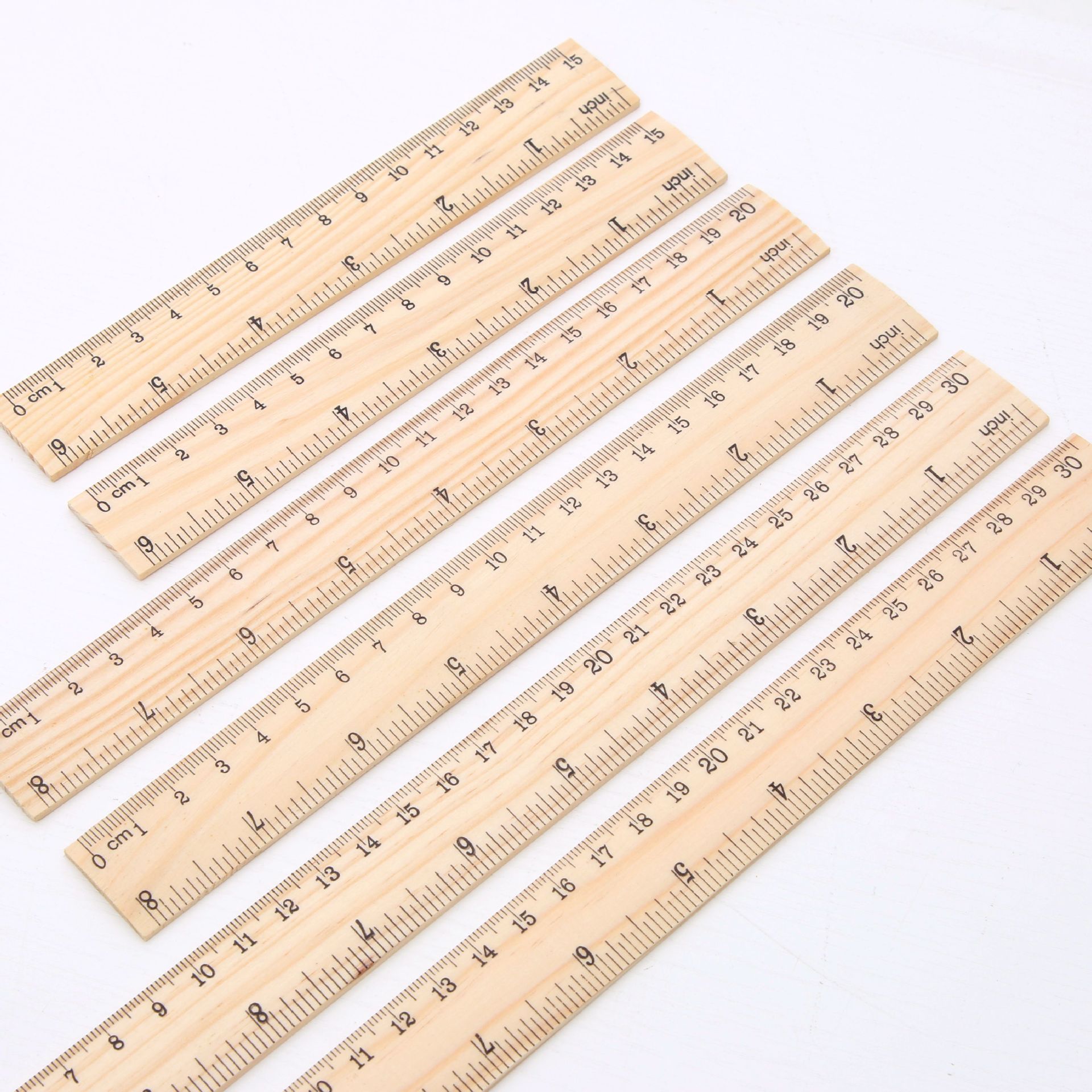 Factory wholesale direct supply wooden ruler 15/20/30cm single-sided double scale ruler student learning stationery ruler