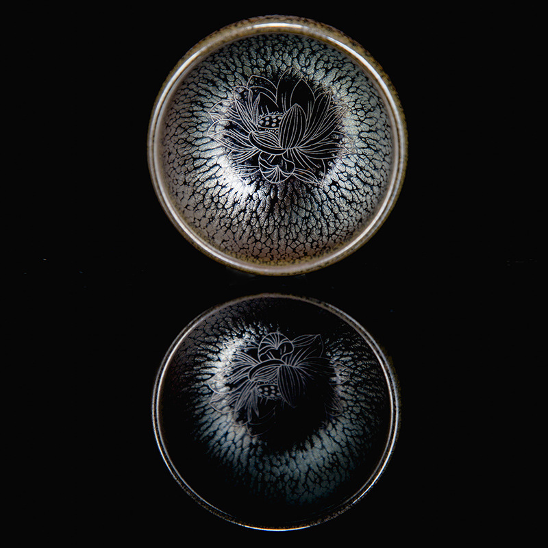 Jianzhan teacup inlaid with silver iron tire oil drops tea cup personal cup master cup large tea bowl kung fu tea set single cup