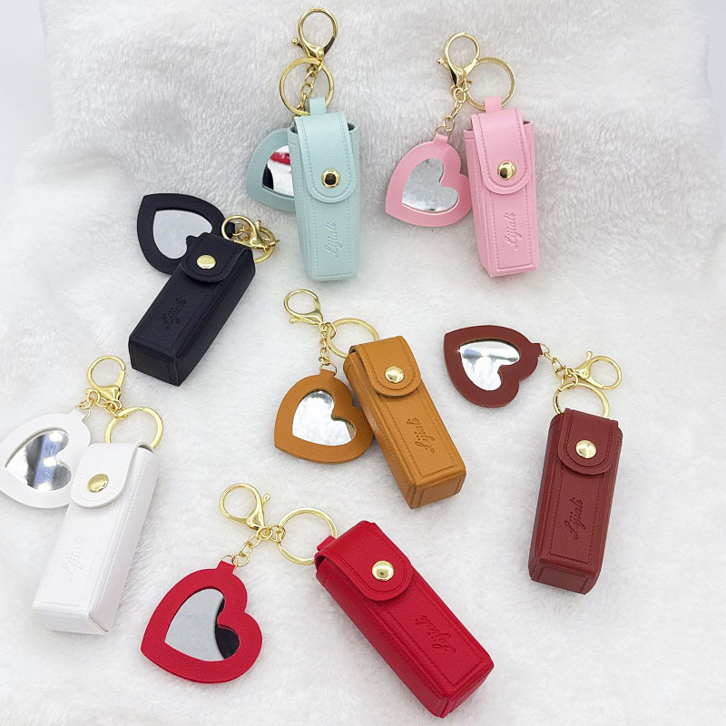 Кожаная сумка для хранения губной помады, портативное маленькое зеркало, брелок мини-сумки, идея подарка