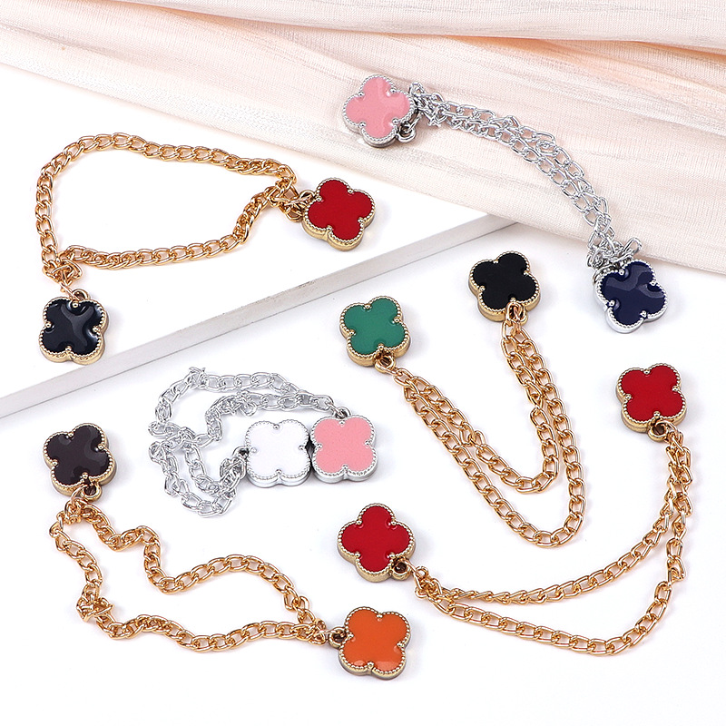 K-Style of Four-Leaf Clover Magnetic Buckle Chain Trouser Leg Adjustment Buckle Shirt Collar Decorative Chain Brooch Seam-Free Magnetic Buckle