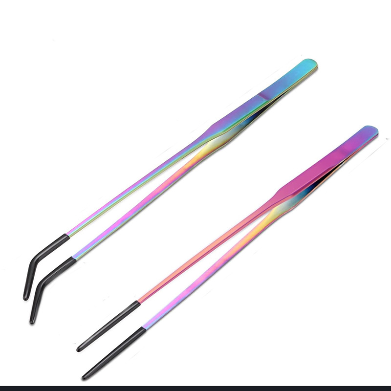 Cross-border explosions stainless steel pet rubber head feeding tweezers aquatic plants aquarium straight elbow clip climbing pet feeding tweezers