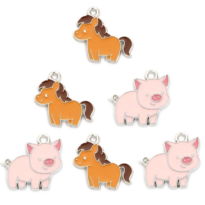 Cartoon Pony and Piggy Oil Dripping Alloy Pendant Animal DIY Jewelry Accessories Bracelet Earrings Keychain Small Pendant