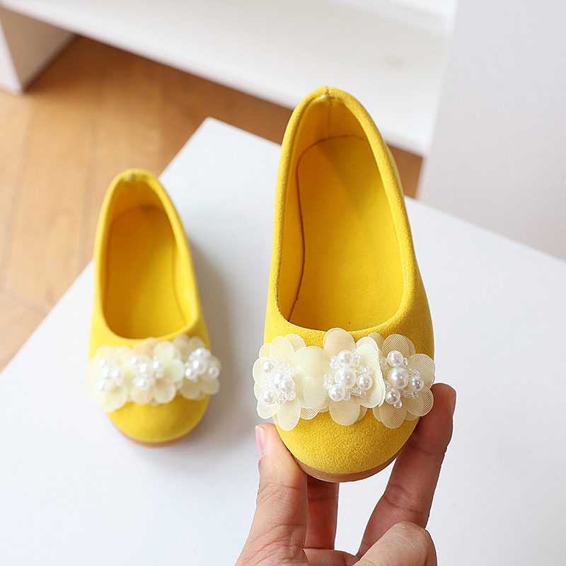 New Children's Shoes Girls' Princess Shoes Spring and Autumn Suede Flower Non-slip Flat Bottom Dance Performance Children's Soft Bottom Shoes