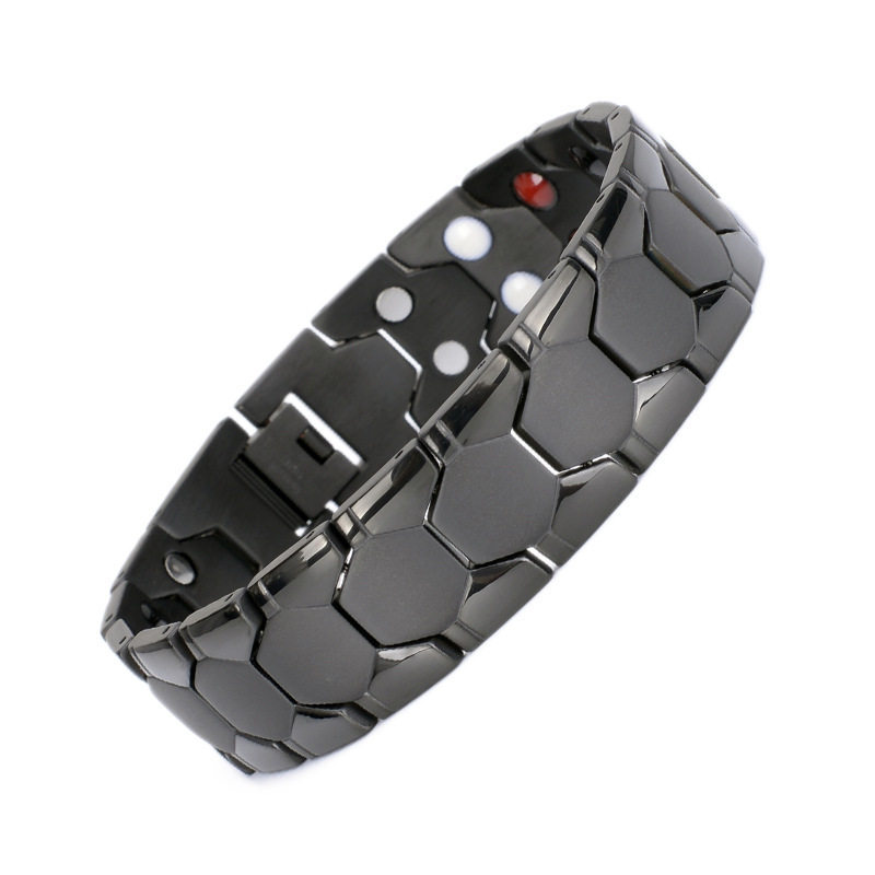 European and American Hot Selling Men's Rhombus Bracelet Germanium Hexagonal Magnet Four-In-One Hand Ornament Wide Version Bracelet