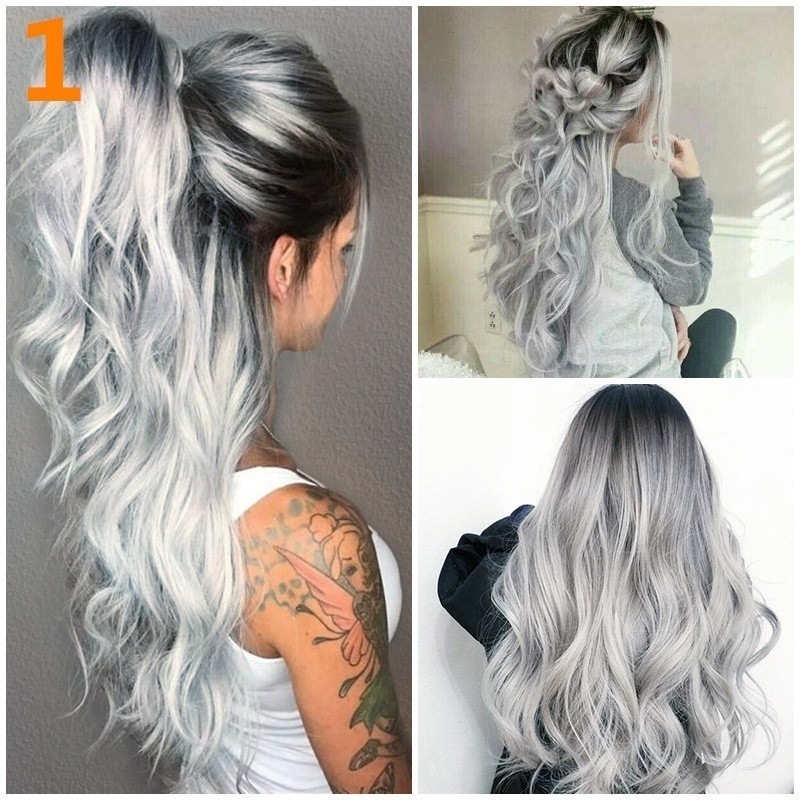 Wig COS gray gradient women's wig wholesale cross-border animation European and American wig bleaching and dyeing long curly hair