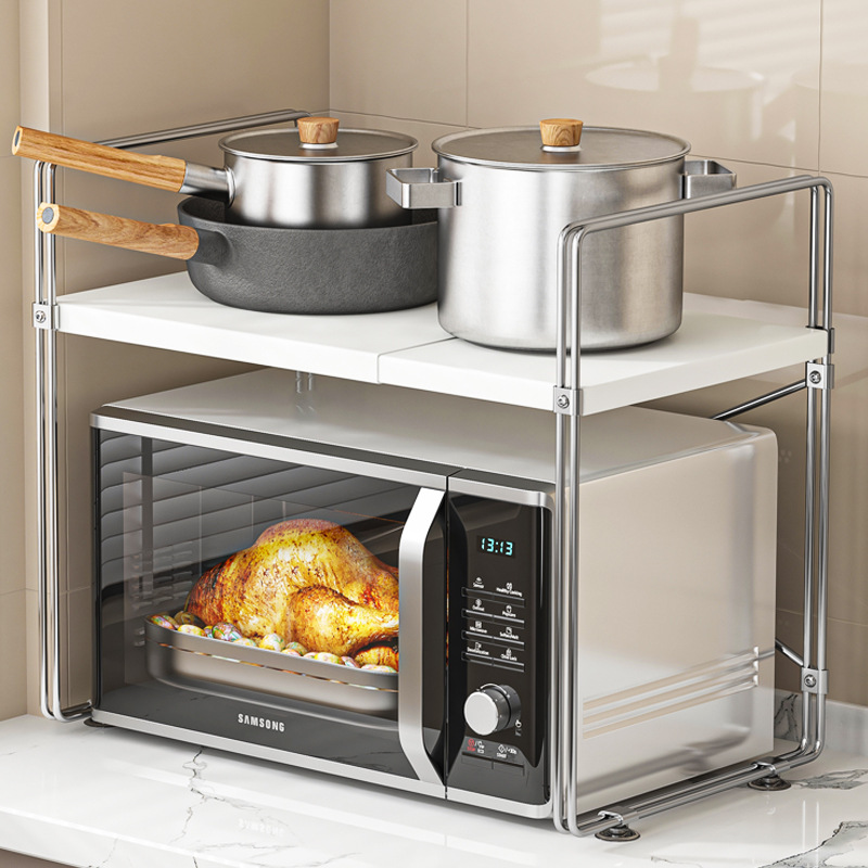 Kitchen Microwave Oven Shelf Storage Rack Countertop Multi-Functional Storage Punch-Free Household Bracket for Oven Pots