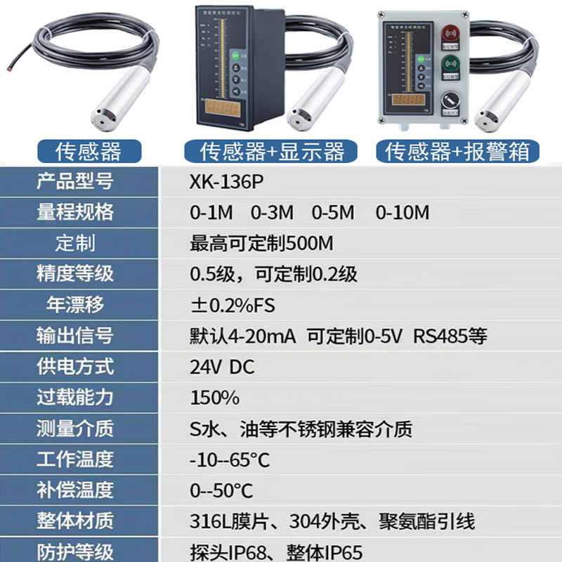 Immersion Level Meter Transmitter Fire Water Tank Pool Digital Display Digital Static Pressure Water Level Meter 4-20Ma Sensor