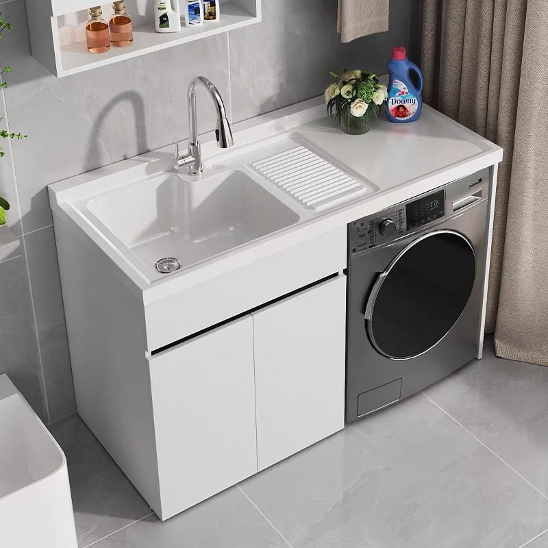 Whole-Panel Honeycomb Aluminum Laundry Cabinet with Integrated Quartz Countertop Basin, Balcony Cabinet, Washbasin Sink with Washboard Combination Set