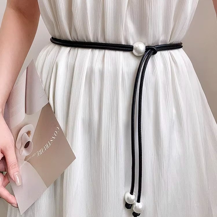 Платье с жемчугом, тонкий пояс, женский простой стиль, повседневный пояс, модные универсальные аксессуары, новый пояс 2025