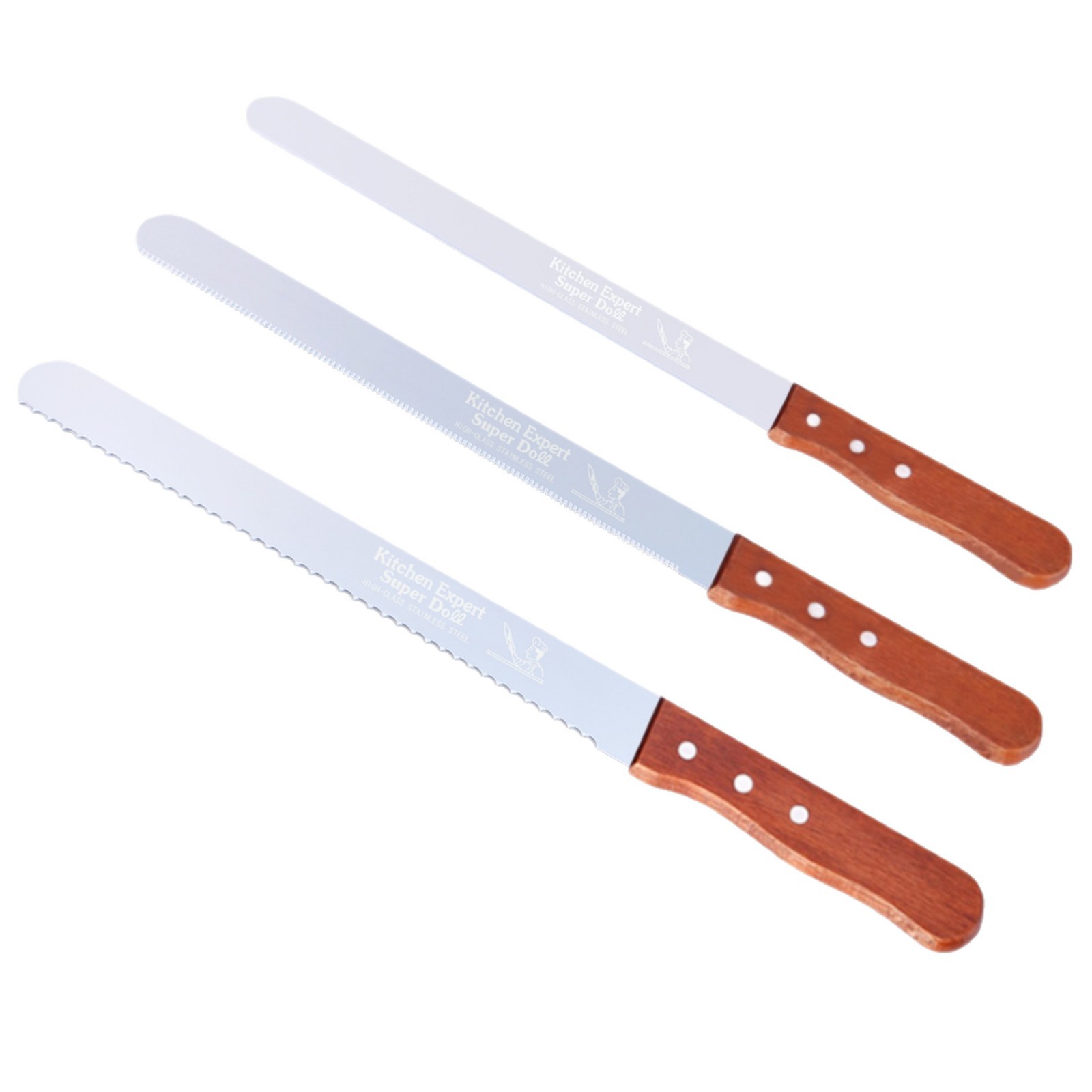 Wooden Handle Cake Knife Serrated Knife Bread Knife Toast Cutter Fine Tooth Knife Coarse Tooth Knife Smooth Knife