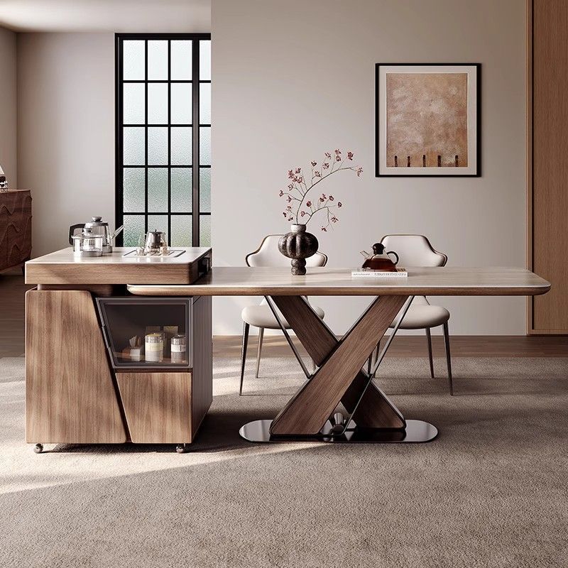 Slate Solid Wood Island Integrated Dining Table Combination Small Apartment Dining Table and Chairs Home Rectangular Island Dining Table Dining Table