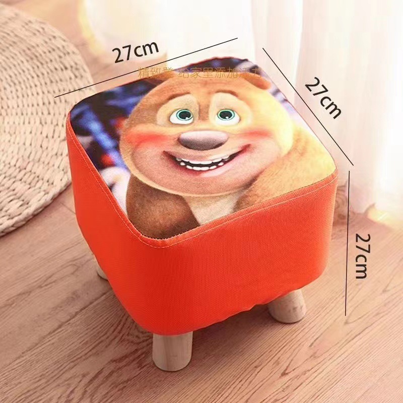 Cartoon Fabric Stool Home Living Room Shoe Changing Stool Solid Wood Small Square Stool Removable and Washable Fabric Stool Printable LOGO Gift