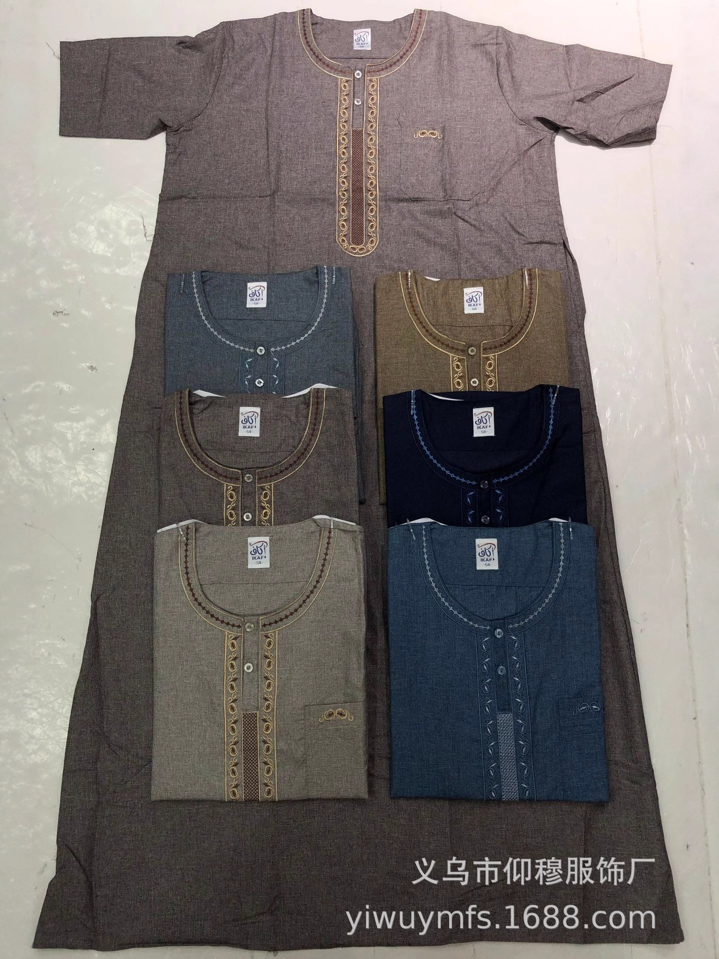 Short-Sleeved Cotton and Linen Cross-Border Export Factory Direct Round Neck Exquisite Embroidery Morocco Style Men's Belt Buckle