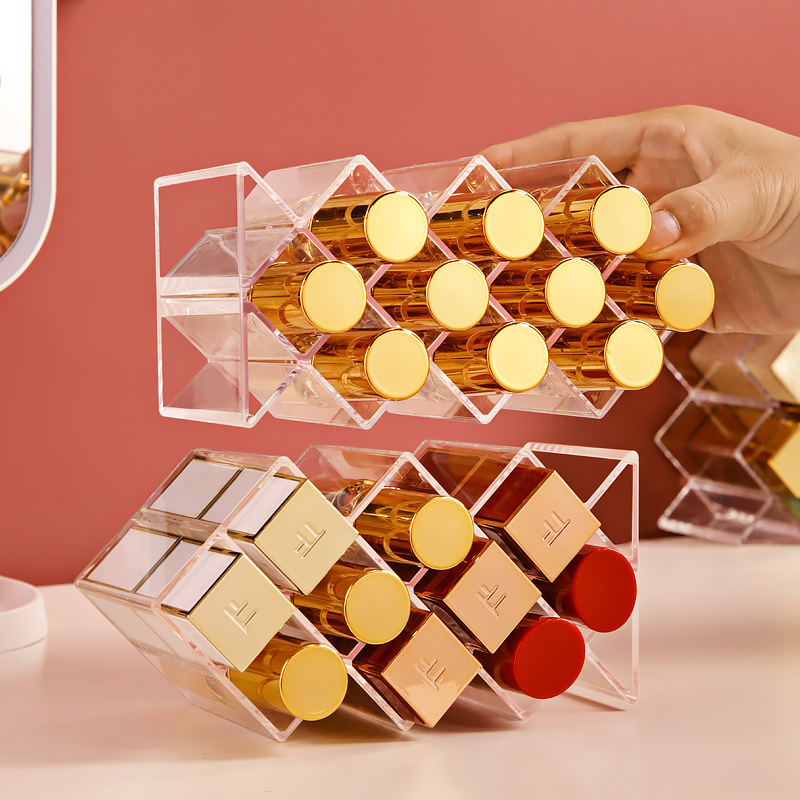 Cross-Border Girly Heart Small Transparent Household Cosmetics Storage Box Lipstick Rack Storage Box Multi-Grid Display Storage Shelf