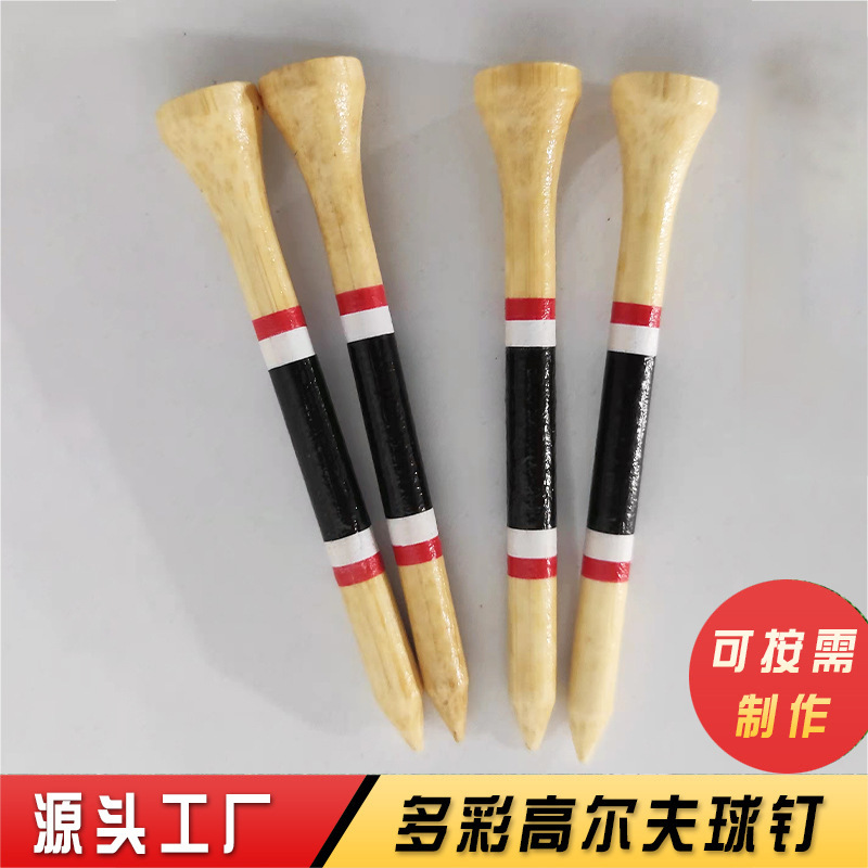 Wooden Golf Spikes Factory Direct Supply Colorfulful Stripesd Tee70-8Mm Custom Pattern Logo Tee