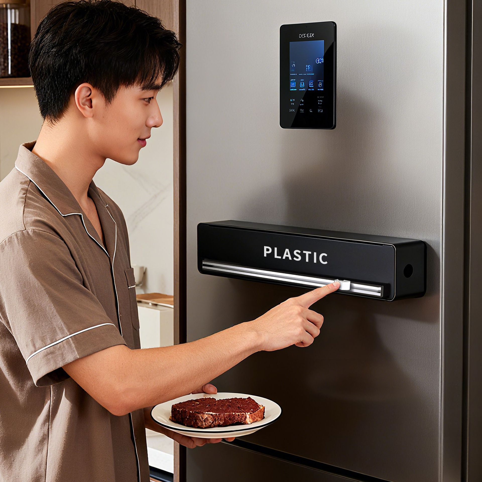 501 Cling Film Cutter Magnetic Suction Type Household Kitchen Sliding Knife Fruit Baking Paper Tin Foil Cutting Knife Storage Box