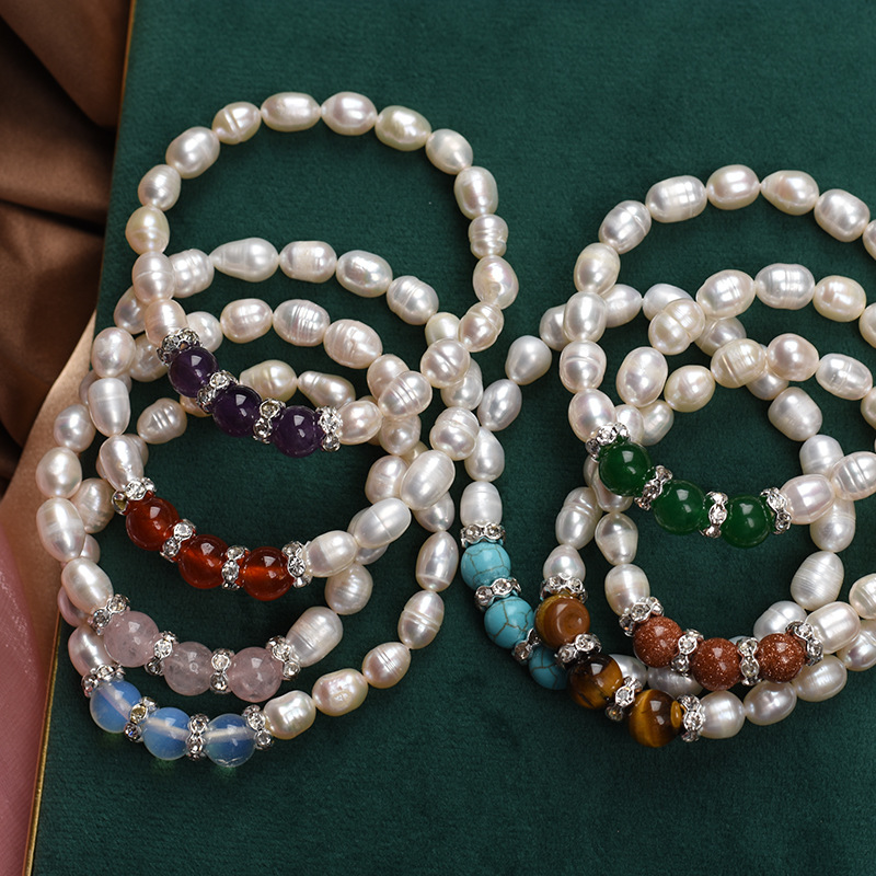 Factory spot wholesale natural freshwater pearl agate bracelet elastic bracelet half treasure series creative jewelry gifts