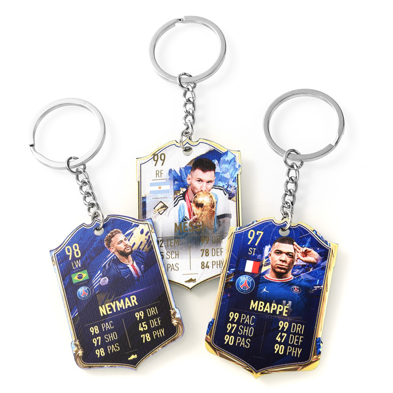 Football Scoring Card Keychain Ronaldo Portugal Card Neymar National Team World Cup Acrylic Pendant for Men
