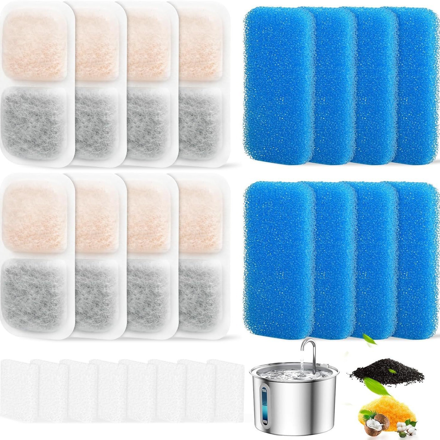 Pet Fountain Drinking Fountain Filter Cotton Replacement Core Cat and Dog Water Feeder Coconut Shell Activated Carbon Filter Cotton Sheet