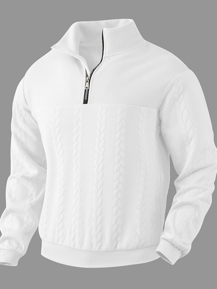 Cross-Border American Retro Casual Stand-Up Collar Zipper Pullover Loose Knitted Heavy Splicing Jacquard Autumn and Winter Long-Sleeved Sweatshirt