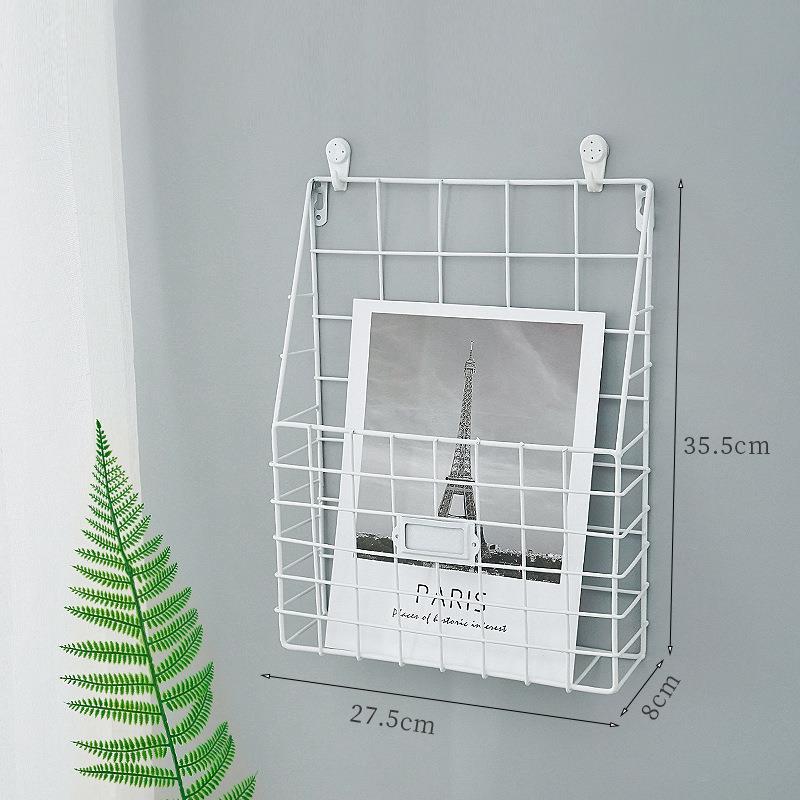 Nordic ins Iron Wall Hanging Hanging Wall Bookshelf Storage Rack Wall Magazine Rack Simple Living Room Book and Newspaper Rack