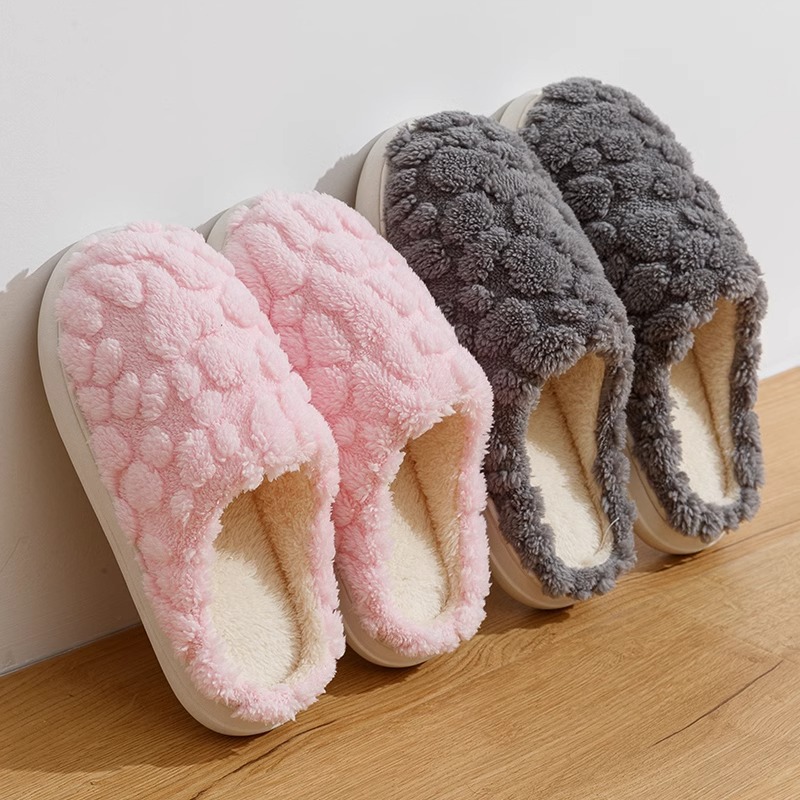 Chain Supermarkets Supply 2025 Winter Marshmallow Couple Home Thick-Soled Soft-Soled Warm Fleece-Lined Cotton Slippers