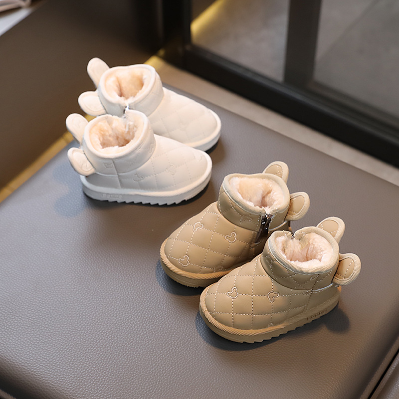 Baby snow boots winter fleece-lined cotton shoes baby toddler shoes baby baby shoes Korean style milk tea ears