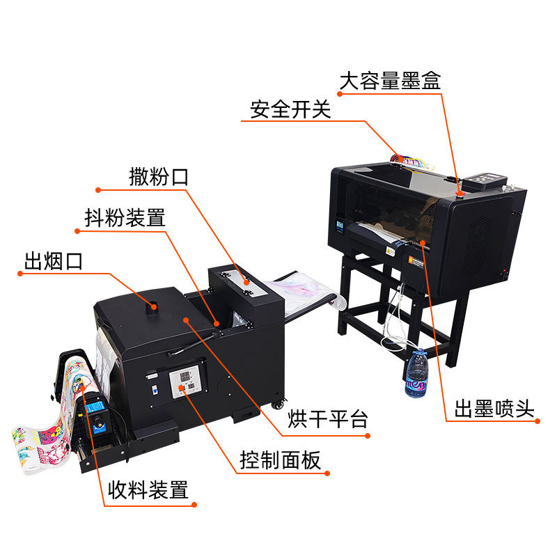 Dtf Small Digital Offset A3 White Ink Heat Transfer Printer Dual Nozzle Heat Transfer T-Shirt Pattern Printing Powder Shaking Machine