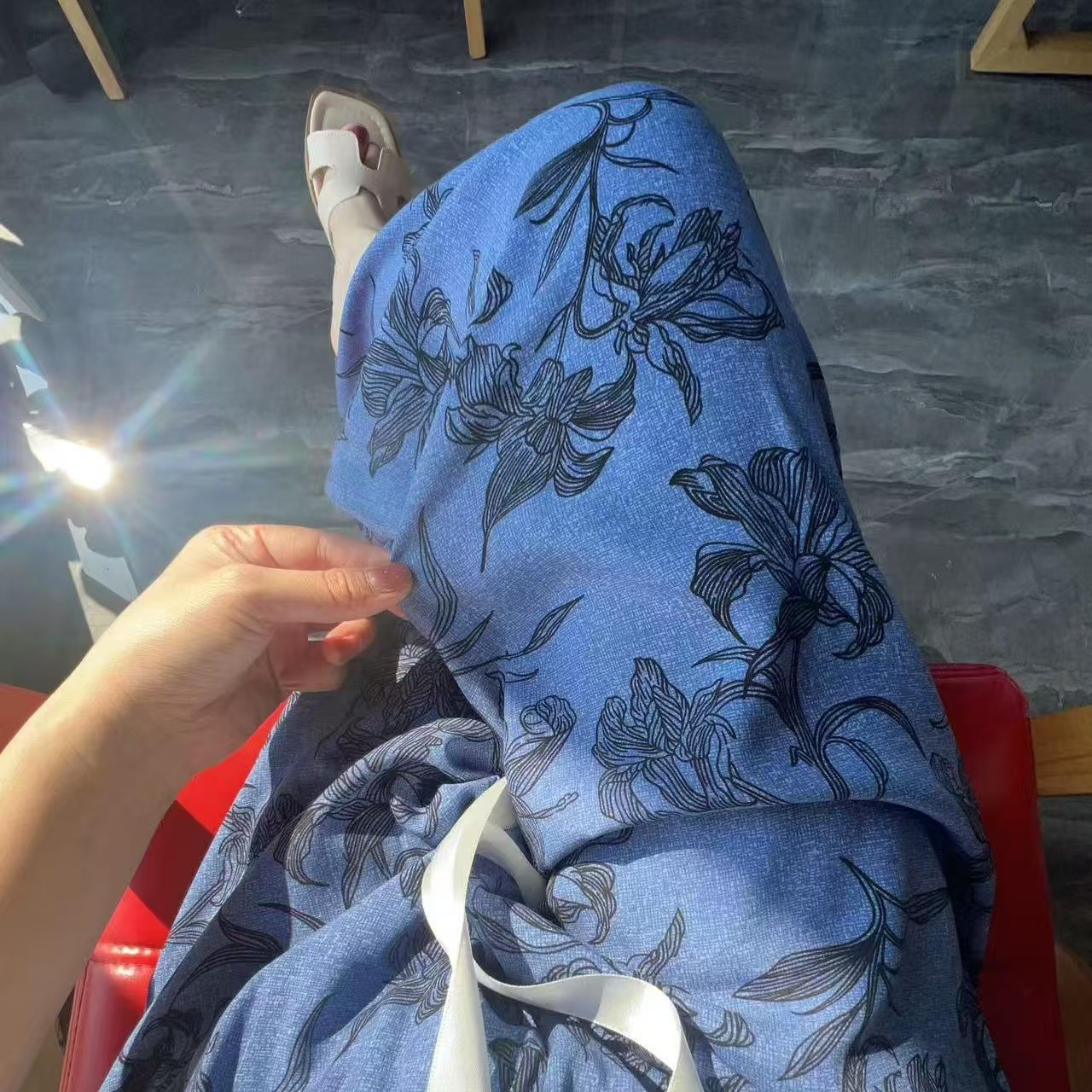 Cotton Silk Pajamas for Women Summer Thin Cotton Silk Nine-Point Wide-Leg Pants Printed Home Wearable Artificial Cotton Pants Plus Size