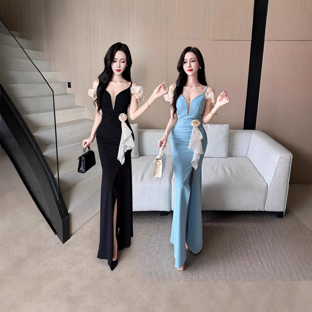 1625 Высококачественное платье с цветами вечернее платье для помолвки банкет цветочная отделка талии разрез