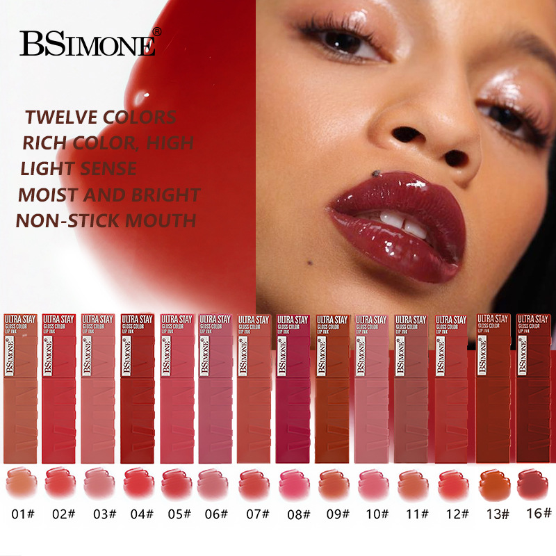 Эксклюзивный водный глянец для губ Cross-Border на четырнадцать цветов, увлажняющий цветной глянец для губ, помада, эффект пухлых губ, оптовая продажа