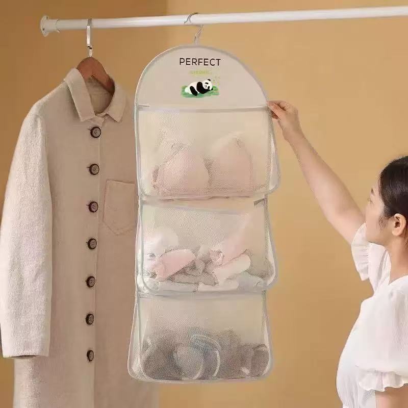 Panda Sock Storage Dormitory Hanging Mesh Bag Wardrobe Intimates Hanging Bag Behind the Door Storage and Organization Bag