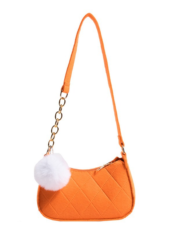 Solid Color Fur Ball Women's Bag 2025 Summer New Style Fresh Felt Armpit Bag Indentation Fashionable One-Shoulder Style Small Square Bag