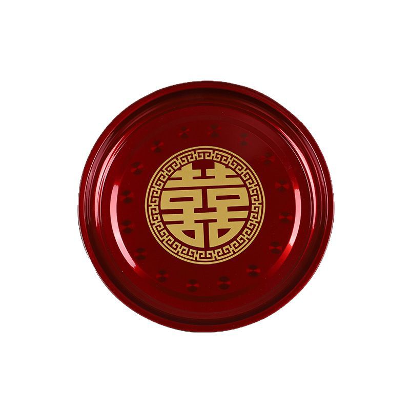 Candy Plate Chinese Round Stainless Steel Tea Plate Festive Red Fruit Plate Bride Tea Tray Wedding Wedding Plate