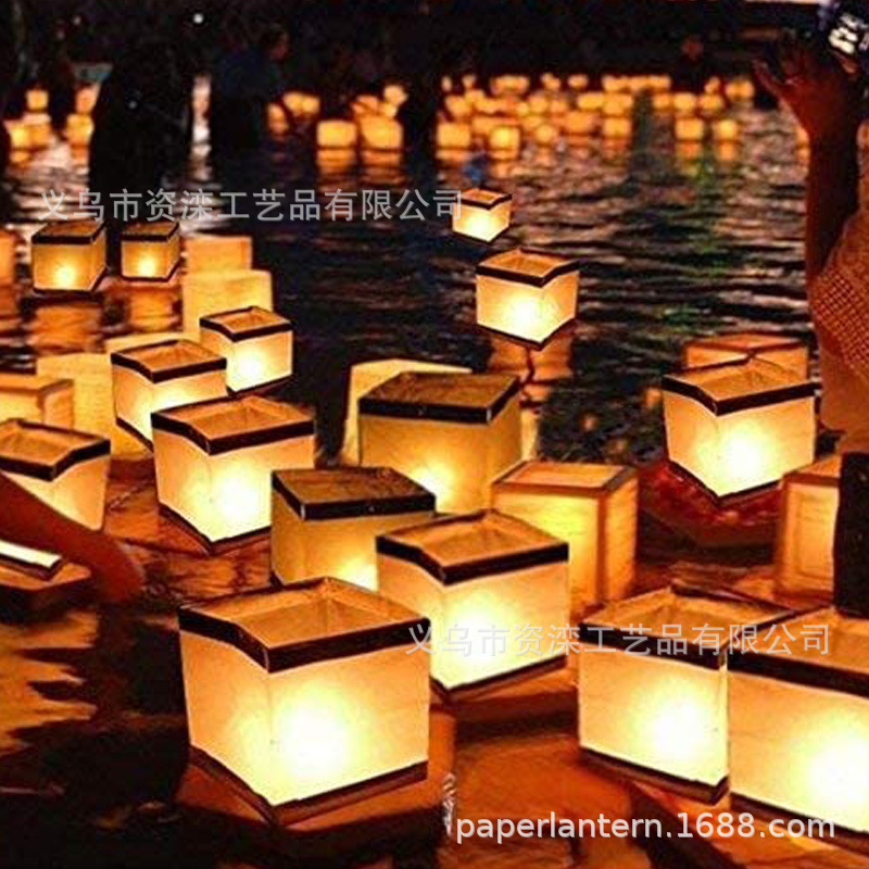 Large and Small Square Water Lantern River Lantern Lotus Lantern Blessing Wishing Lamp Candle Bag Environmental Protection Paper Contains Wax Block