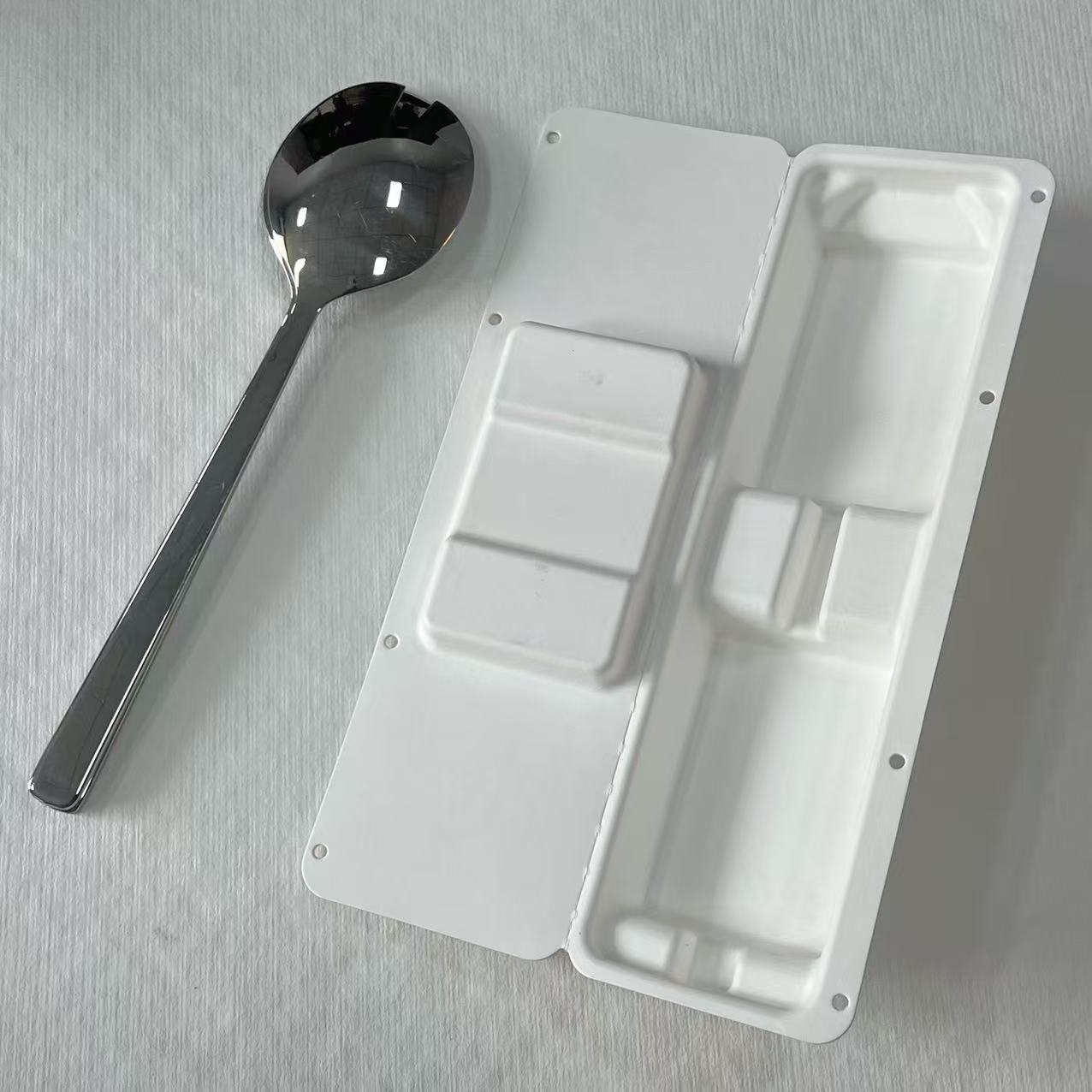 Paper Pulp Molding, White Pulp Wet Pressing, Environmentally Friendly and Biodegradable Soup Spoon Tableware, Knife and Fork Paper Inner Tray